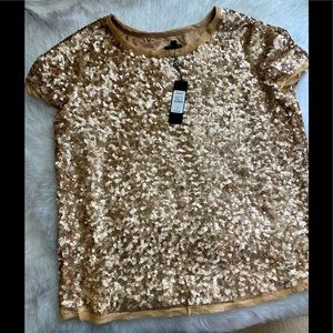 New Talbots Gold Sequin Short Sleeve Top